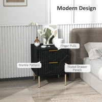 HOMCOM Elegant Two-Drawer Bedside Table - Black(m-4)