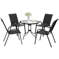 Outsunny Five-Piece Steel Patio Set, with Glass-Top Table - Black(m-11)