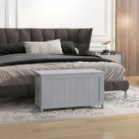 HOMCOM Storage Chest, Modern Storage Trunk with 2 Safety Hinges and Cut-out Handles, Wooden Toy Box for Living Room, Entryway, 76 x 40 x 48 cm, Grey(m-8)