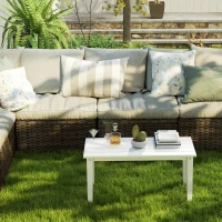 Outsunny Outdoor Garden Coffee Table, HDPE All-Weather Rectangular Outdoor Garden Table with Slatted Tabletop for Patio, Balcony, 91 x 44 x 42 cm, White(m-7)