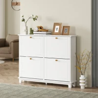 HOMCOM Narrow Shoe Storage Cabinet, Slim Shoe Cabinet with 4 Flip Drawers, Adjustable Shelves for 16 Pairs of Shoes, White(m-2)