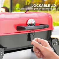 Outsunny Charcoal Barbecue Grill Folding Portable BBQ Grill for Camping with 1232 cm² Cooking Area, Adjustable Vent, Thermometer, Handles for Picnic, 59 x 37 x 36 cm, Red(m-7)