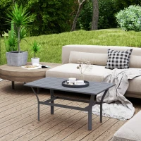 Outsunny Metal Garden Coffee Table, Rectangular Outdoor Side Table with Slatted Tabletop, Foot Pads for Outside, Garden, Balcony, Porch, 91.5 x 55 x 45cm, Dark Grey(m-2)