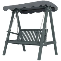Outsunny 2 Seater Garden Swing Seat with Canopy, Wooden Swing Chair, Outdoor Hammock Bench for Balcony Patio Porch, Grey(m-11)