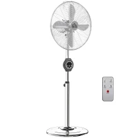 HOMCOM 16" Metal Pedestal Fan with Oscillating, Adjustable Height - Silver Tone(m-10)