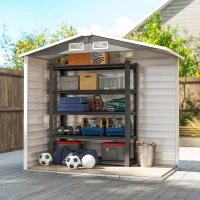 Outsunny 7 x 4ft Garden Shed, Easy to Assemble, Upgraded Galvanised Steel Frame with Foundation Kit, Double Doors with Lock, Outdoor Metal Shed with Vents and Gloves, Garden Storage Shed, Light Grey(m-9)