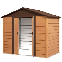 Outsunny 6 x 8ft Galvanised Steel Shed - Brown Wood-Effect(m-11)