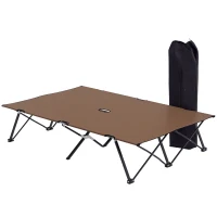 Outsunny Double Camping Cot Bed, with Bag - Khaki(m-10)