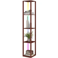 HOMCOM RGB LED Floor Lamp with Shelves, Modern Dimmable Standing Lamp with Remote Control, Adjustable Brightness & Speed for Living Room, Bedroom, Office, Brown(m-11)
