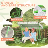 AIYAPLAY Kids Garden Swing Chair with Adjustable Canopy, Safety Belt, 2 Seater Hammock Swing Bench for Patio, Porch, Green(m-4)