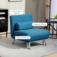 HOMCOM Single Linen-Look Sleeper Chair - Blue(m-6)