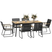 Outsunny 6‑Seater Garden Dining Set with Cushions, Rattan Backrest, Plastic Top, Garden Furniture Set, Natural Wood Finish(m-10)