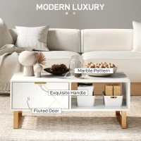 HOMCOM Elegant Marble Effect Storage Coffee Table - White(m-4)