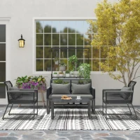 Outsunny 4 Pieces Rattan Garden Furniture Set - Charcoal Grey(m-8)