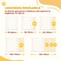 PawHut Cancelletto di Sicurezza per Cani in Acciaio e ABS, Estensibile 75-145cm per Scale e Porte, Bianco(m-4)
