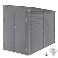 Outsunny 5 x 9ft Galvanised Metal Garden Shed with Foundation Kit, Outdoor Lean-to Shed, Tool Storage House for Garden, Grey(m-10)