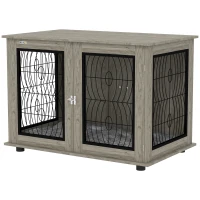 PawHut Indoor Dog Crate Furniture End Table with Soft Washable Cushion, Lockable Front Door, for Extra Large Dogs - Grey(m-11)