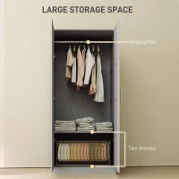 HOMCOM Double Paneled Door Wardrobe, with Shelves - Grey(m-4)