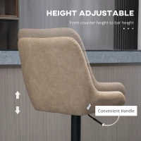 HOMCOM Retro Bar Stools Set of 2, Adjustable Kitchen Stool, Upholstered Bar Chairs with Back, Swivel Seat, Light Khaki(m-5)