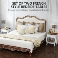 HOMCOM 2pcs Bedside Tables with Drawer, French Style Bedside Cabinets with Open Shelf for Bedroom, Living Room, White(m-4)