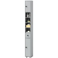 kleankin 180cm Slim Bathroom Cabinet, with Drawer, Shelves and Cupboards - Grey(m-11)