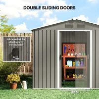 Outsunny 8 x 6ft Outdoor Garden Storage Shed, Metal Tool House with Ventilation and Sliding Doors, Light Grey(m-5)