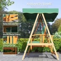 Outsunny 3 Seater 2-in-1 Wooden Garden Swing Seat Swing Chair Outdoor Convertible Hammock Bench Furniture Lounger Bed Wood, Dark Green(m-6)