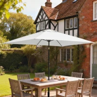 Outsunny Garden Parasol, Parasol Umbrella with Crank Handle, Tilt Function, Polyester Canopy, Cream White(m-2)