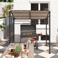 Outsunny 2.2 x 1.5 m BBQ Grill Gazebo Tent, Garden Grill with Metal Frame, Curved Canopy and 10 Hooks, Outdoor Sun Shade, Khaki(m-9)