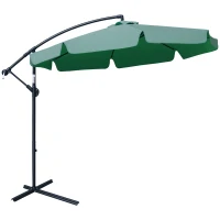 Outsunny 2.7m Garden Banana Parasol Cantilever Umbrella with Crank Handle and Cross Base for Outdoor, Hanging Sun Shade, Green(m-10)