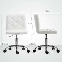 HOMCOM PU Leather Armless Office Chair, Modern Vanity Computer Swivel Chair with Rolling Wheels and Adjustable Height for Home Study, Bedroom, White(m-3)