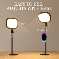 HOMCOM Selfie Light for Video Conference Lighting, Dimmable Desk Lamp with Stand Phone Holder, 5 Colour Modes & 10 Brightness Levels, Memory Function for Home Office, Recording, Video Calls, Black(m-7)