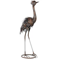 Outsunny Heron Garden Statue, Standing Garden Ornament, Metal Garden Gift with Stakes for Patio Pond Landscape Decoration, Silver Tone(m-1)