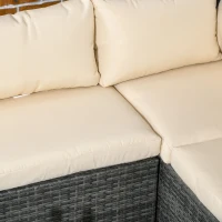 Outsunny 3 Pieces PE Rattan Garden Furniture Set with 10 cm Thick Cushions, 4 Seater Garden Corner Sofa Set with Glass Top Coffee Table, Outdoor Furniture for Patio, Porch, Beige(m-8)