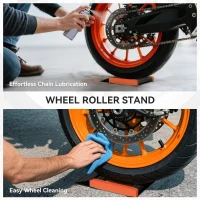 HOMCOM Motorcycle Wheel Cleaning Roller Stand with Aluminium Alloy Frame and Rollers, Motorcycle Maintenance Stand for Tyre Cleaning and Chain Lubrication, Fit Tyre Width < 180mm, Bikes < 500lb, Black(m-4)