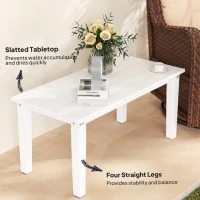 Outsunny Outdoor Garden Coffee Table, HDPE All-Weather Rectangular Outdoor Garden Table with Slatted Tabletop for Patio, Balcony, 91 x 44 x 42 cm, White(m-5)