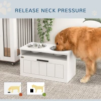 PawHut Raised Dog Bowl with Slow Feeder, Two Stainless Steel Dog Bowls, Drawer, for Large and Extra Large Dogs, White(m-5)