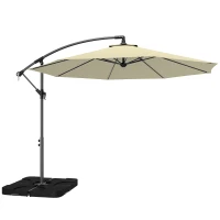 Outsunny 3m Overhanging Parasol, with Base, Weights and Cover - Sand brown(m-1)