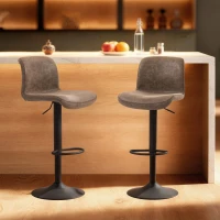 HOMCOM Bar Stools Set of 2, PU Leather Barstools with Backrest and Footrest for Kitchen, Counter, Breakfast Bar, Brown(m-2)