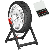 HOMCOM Foldable Motorcycle Wheel Balancer Truing Stand with Spoke Wrench, Steel Bike Tyre Rim Balancing Stand with Aluminium Shaft, Fits Wheels up to 23" in Diameter, 5" in Width, Black(m-10)