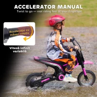 HOMCOM 24V Electric Motorbike with Twist Grip Throttle, Music, Horn, 12" Pneumatic Tyres, 16km/h Max Speed - Pink(m-4)