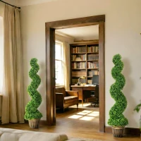 HOMCOM Set of 2 Artificial Plants, Topiary Spiral Boxwood Trees with Pot, for Home Indoor Outdoor Decor, 150cm(m-7)