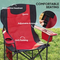 Outsunny Set of 2 Folding Camping Chairs, Padded Camping Chairs with Adjustable Armrests, Portable & Lightweight Folding Camp Chair with Cooler Bag, Cup Holder and Side Pockets, Red(m-4)