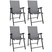 Outsunny Folding Garden Chairs Set of 4, Foldable Garden Dining Chairs with High Back, Armrests, Texteline Seat, Light Grey(m-1)