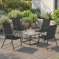 Outsunny Folding Garden Chairs Set of 4, Outdoor Dining Chairs with Wide Texteline Seat, High Back and Armrests, Black(m-2)