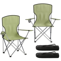 Outsunny Camping Chair Set of 2 Portable Folding Outdoor Camp Chair with Cup Holders and Carry Bag Green
