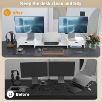HOMCOM Dual Monitor Stand Riser with 2 Drawers, Adjustable Length and Angle, 116cm Monitor Riser for Laptop, Computer, PC, Small Printer, White(m-5)
