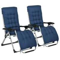 Outsunny 2 Piece Reclining Zero Gravity Sun Loungers with Cushions, Blue(m-1)
