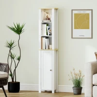 kleankin Slim Bathroom Storage Unit with Open Compartment, Bathroom Storage Cabinet with Adjustable Shelf, 34 x 23 x 165 cm, White(m-8)