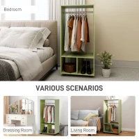 HOMCOM Open Wardrobe on Wheels, Bedroom Wardrobe with Clothes Hanging Rail, 2 Storage Shelves, Mobile Garment Rack for Cloakroom, Hallway, Green(m-6)